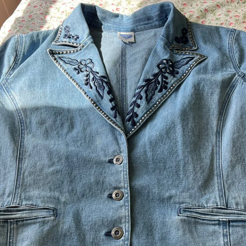 DG2 Diane Gilman Light-wash Women's Denim Blazer - Picture 7 of 16